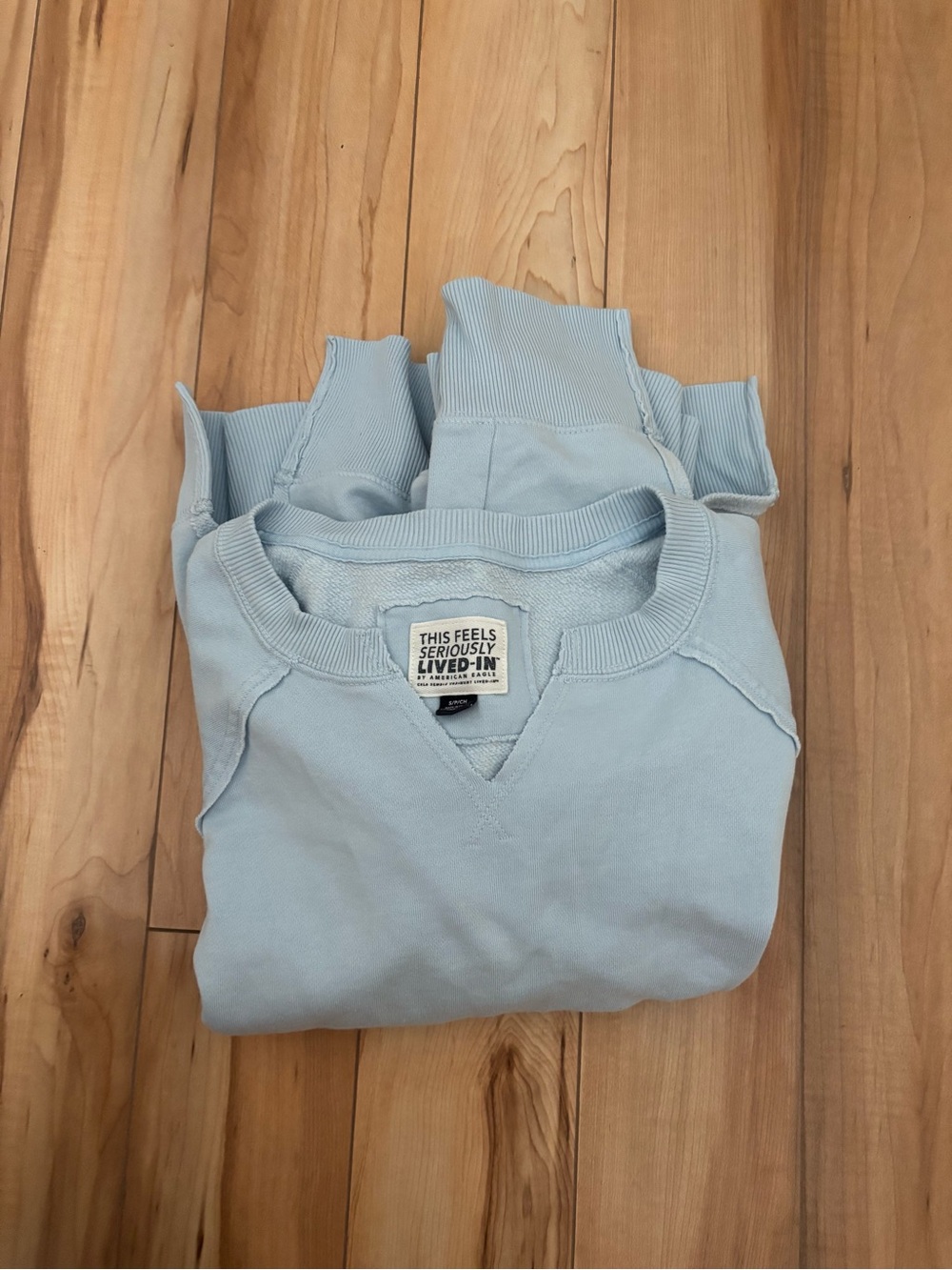 American Eagle Outfitters Seriously Lived In Light Blue Crewneck Sweatshirt